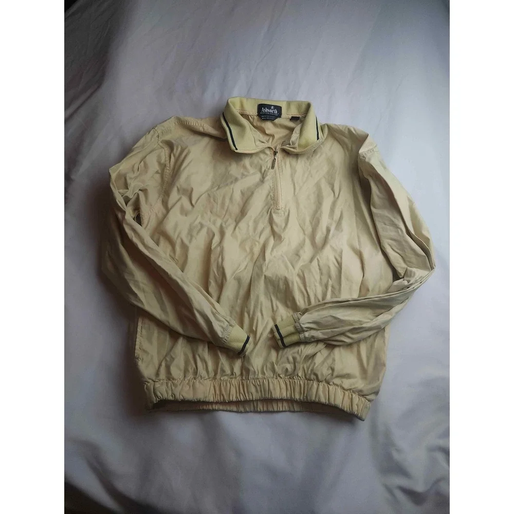Ashworth Weather Systems Mens Medium Quarter Zip Windbreaker Golf Jacket Cream